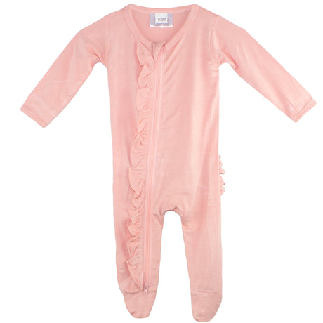 Ruffle 2 Way Zip Romper - Baby Pink - HoneyBug 
