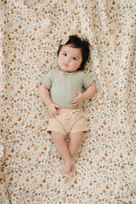 Sage Organic Cotton Ribbed Snap Bodysuit - HoneyBug 