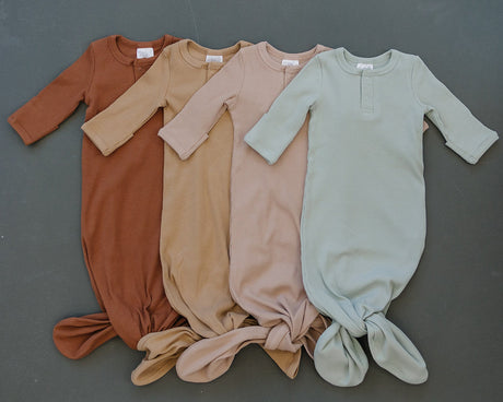 Pale Pink Organic Cotton Ribbed Knot Gown - HoneyBug 