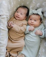 Sage Organic Cotton Ribbed Knot Gown - HoneyBug 