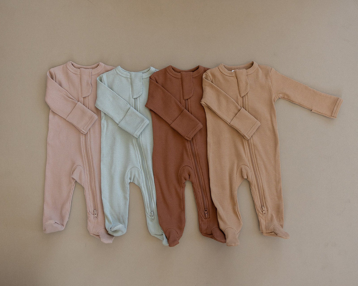 Pale Pink Organic Cotton Ribbed Zipper - HoneyBug 