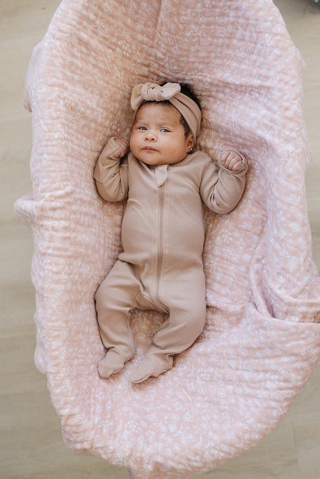 Pale Pink Organic Cotton Ribbed Zipper - HoneyBug 