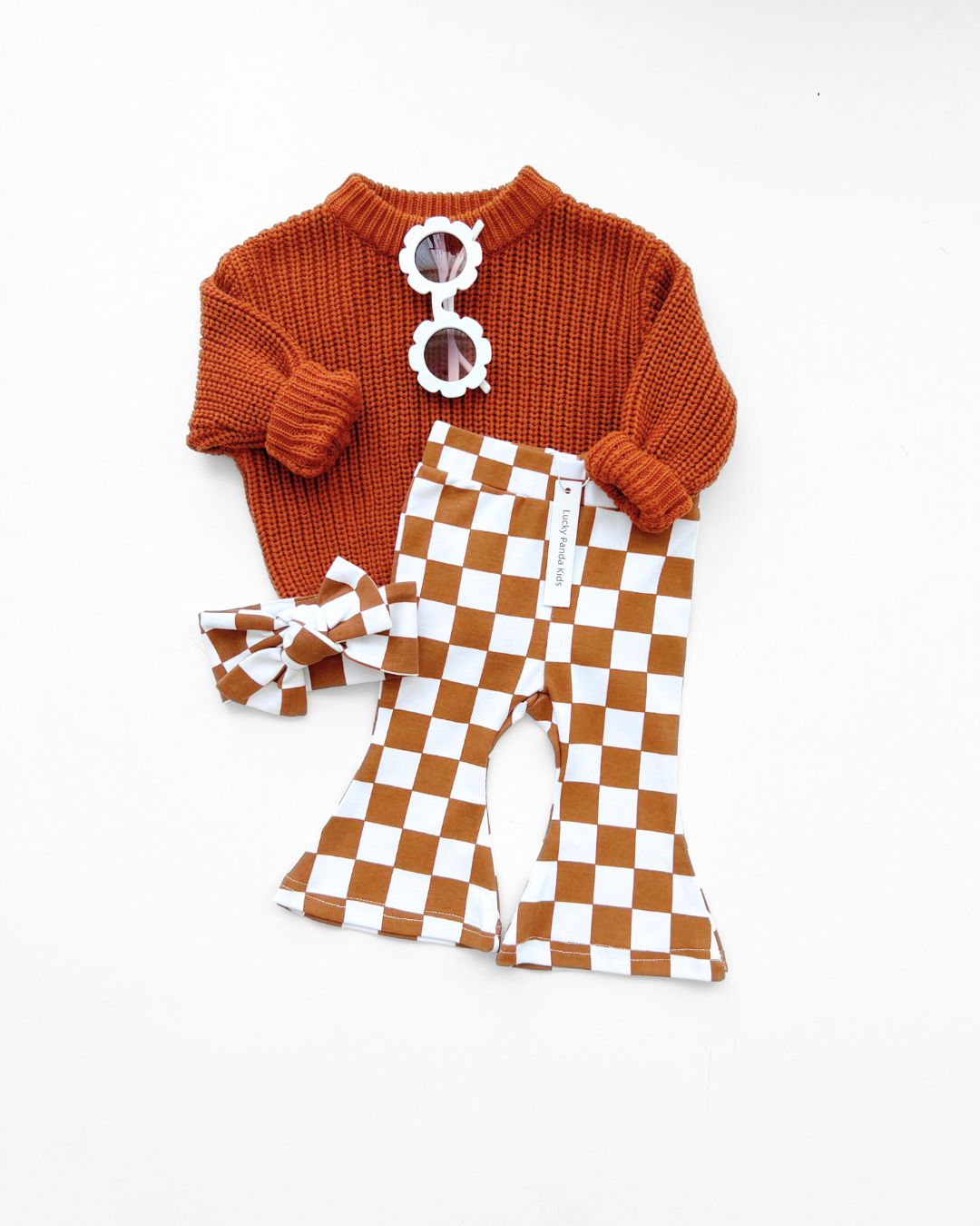 Checkered Flare Pants | Copper - HoneyBug 