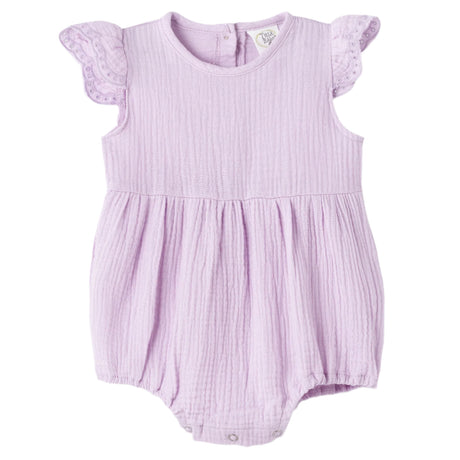 Baby Girl Gauze Bodysuit w/Eyelet Flutter Sleeves - HoneyBug 