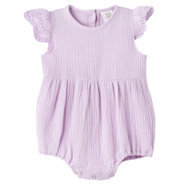 Baby Girl Gauze Bodysuit w/Eyelet Flutter Sleeves - HoneyBug 