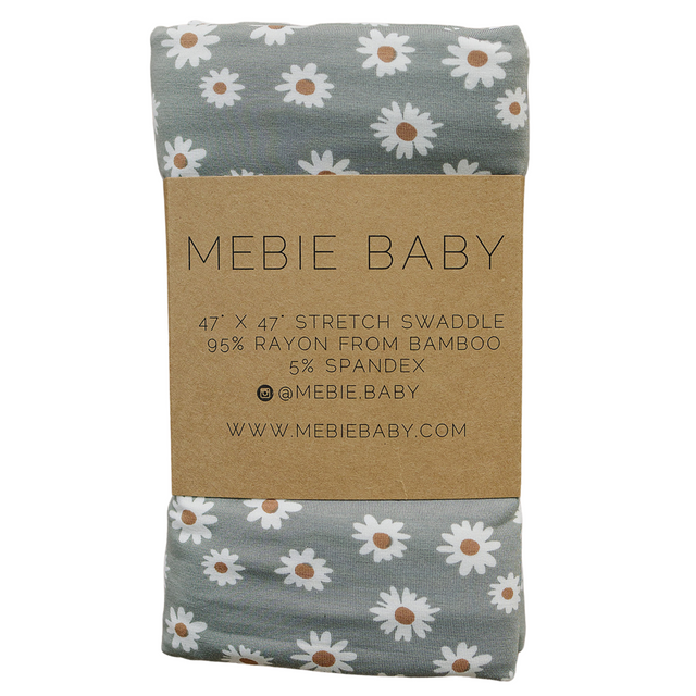 Light Green Daisy Bamboo Stretch Swaddle - HoneyBug 