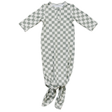 Light Green Checkered Bamboo Knot Gown - HoneyBug 