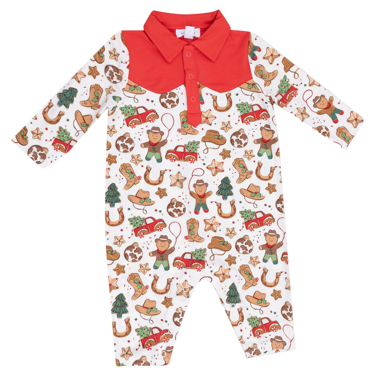 Long Sleeve Cowboy Romper - Cowboy Christmas - HoneyBug 
