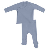 2 Piece Long Sleeve Kimono Footed Pant - Blue Blizzard - HoneyBug 