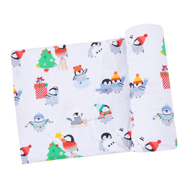 Swaddle Blanket - Holiday Penguins - HoneyBug 