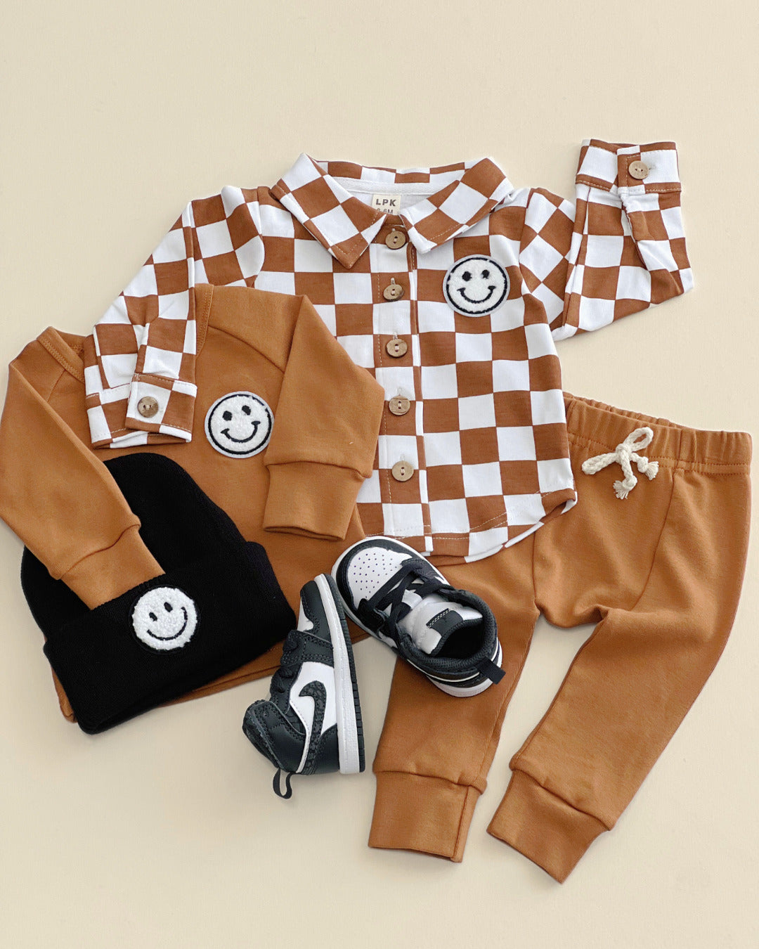 Cotton Shacket | Smiley Checkered Copper - HoneyBug 