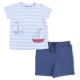Bubbly Sailboat Stripe - Crew Neck Tee with Cargo Short