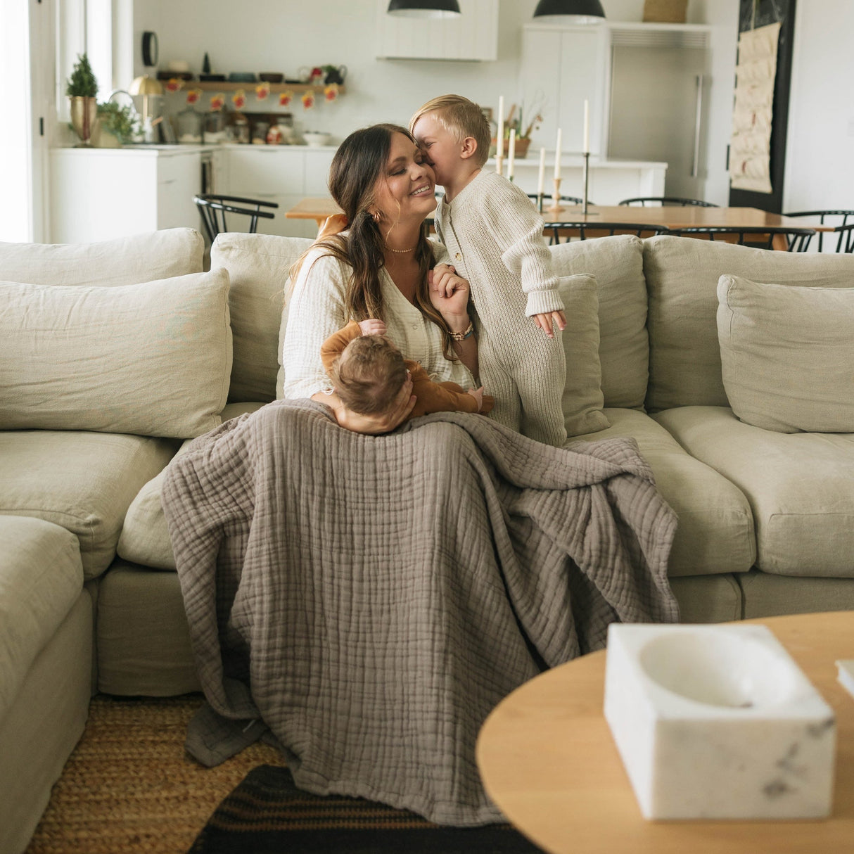 Cotton Muslin Quilted Throw - Mocha - HoneyBug 