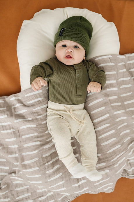 Winter Green Organic Snap Long Sleeve Ribbed Bodysuit - HoneyBug 