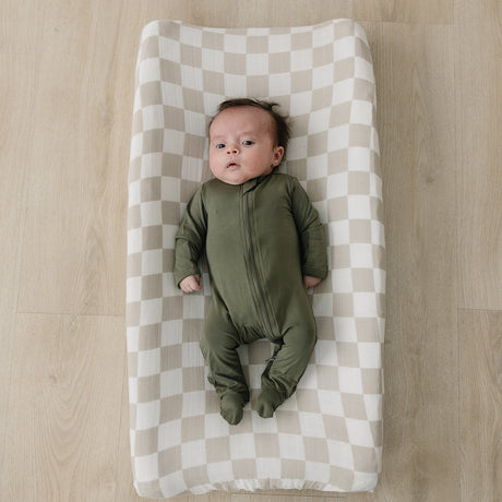 Taupe Checkered Muslin Changing Pad Cover - HoneyBug 