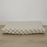 Taupe Checkered Muslin Changing Pad Cover - HoneyBug 