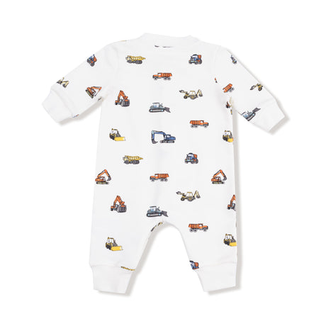 Baseball Collar Romper with Front Placket - Construction Vehicles - HoneyBug 