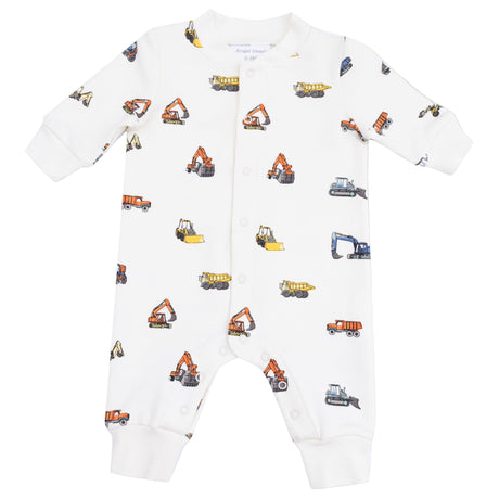 Baseball Collar Romper with Front Placket - Construction Vehicles - HoneyBug 