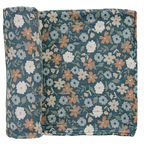 Midnight Floral Muslin Swaddle Blanket - HoneyBug 