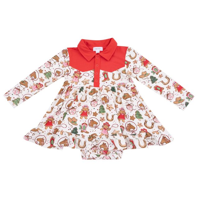 Long Sleeve Cowgirl Bodysuit Dress - Cowgirl Christmas - HoneyBug 
