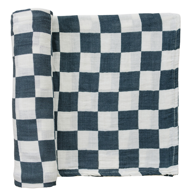 Charcoal Checkered Muslin Swaddle Blanket - HoneyBug 