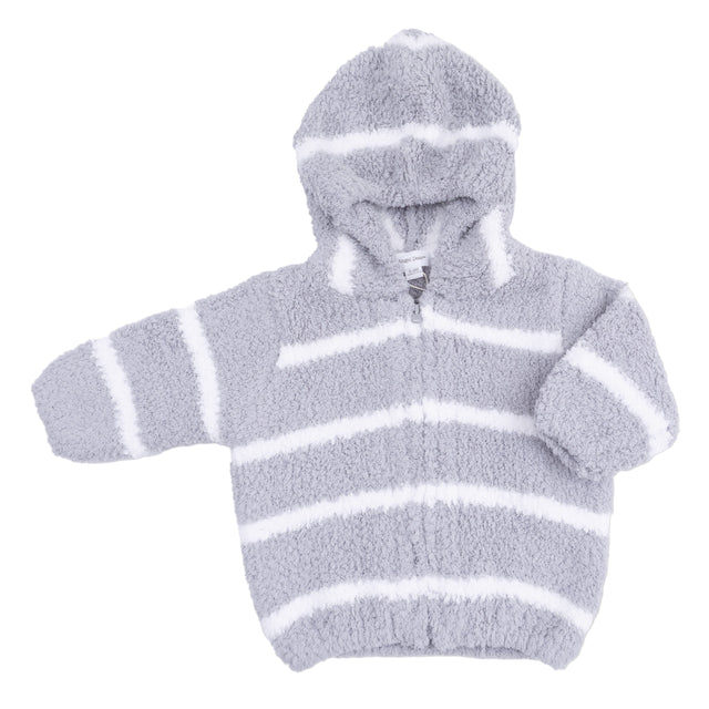 Chenille Hoodie - Grey & Ivory Stripe - HoneyBug 