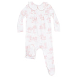 Peter Pan 2 Way Zipper Footie - Farm Toile - Pink - HoneyBug 