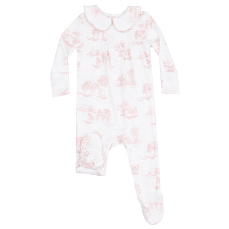 Peter Pan 2 Way Zipper Footie - Farm Toile - Pink - HoneyBug 