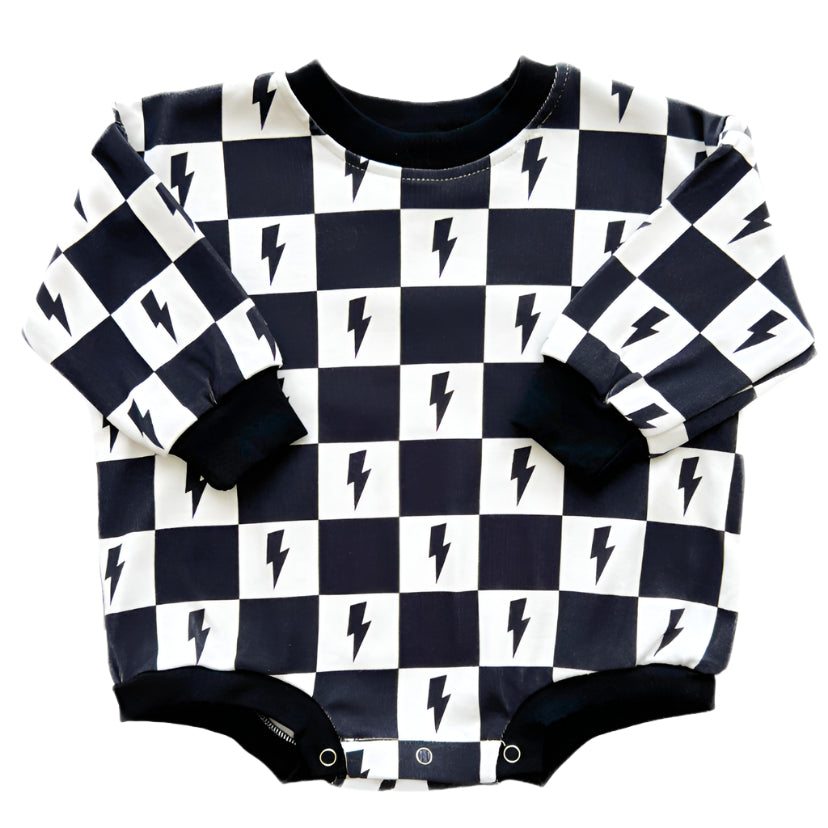 Bubble Romper | Charcoal Bolts - HoneyBug 