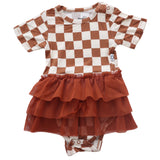 COPPER CHECKERS DREAM TUTU BODYSUIT DRESS - HoneyBug 