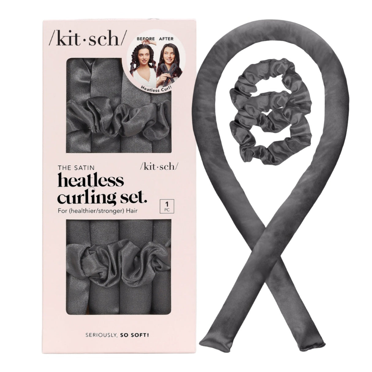 Heatless Hair Curler in Satin - Charcoal - HoneyBug 