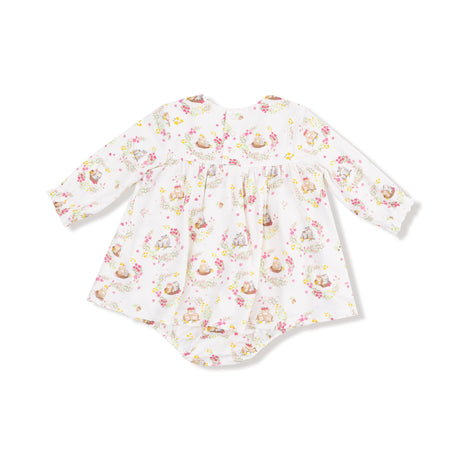 Long Sleeve Smocked Ruffle Bubble with Skirt - Floral Owl Families - HoneyBug 