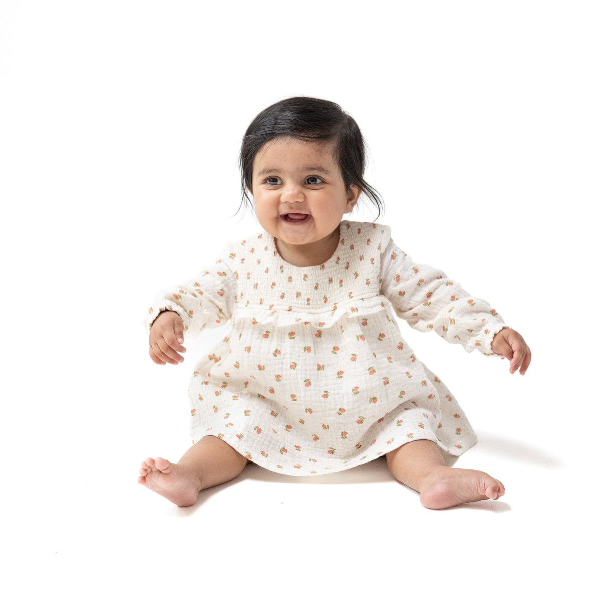 Long Sleeve Smocked Ruffle Bubble with Skirt - Petite Pointe Fleur - HoneyBug 