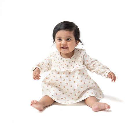 Long Sleeve Smocked Ruffle Bubble with Skirt - Petite Pointe Fleur - HoneyBug 