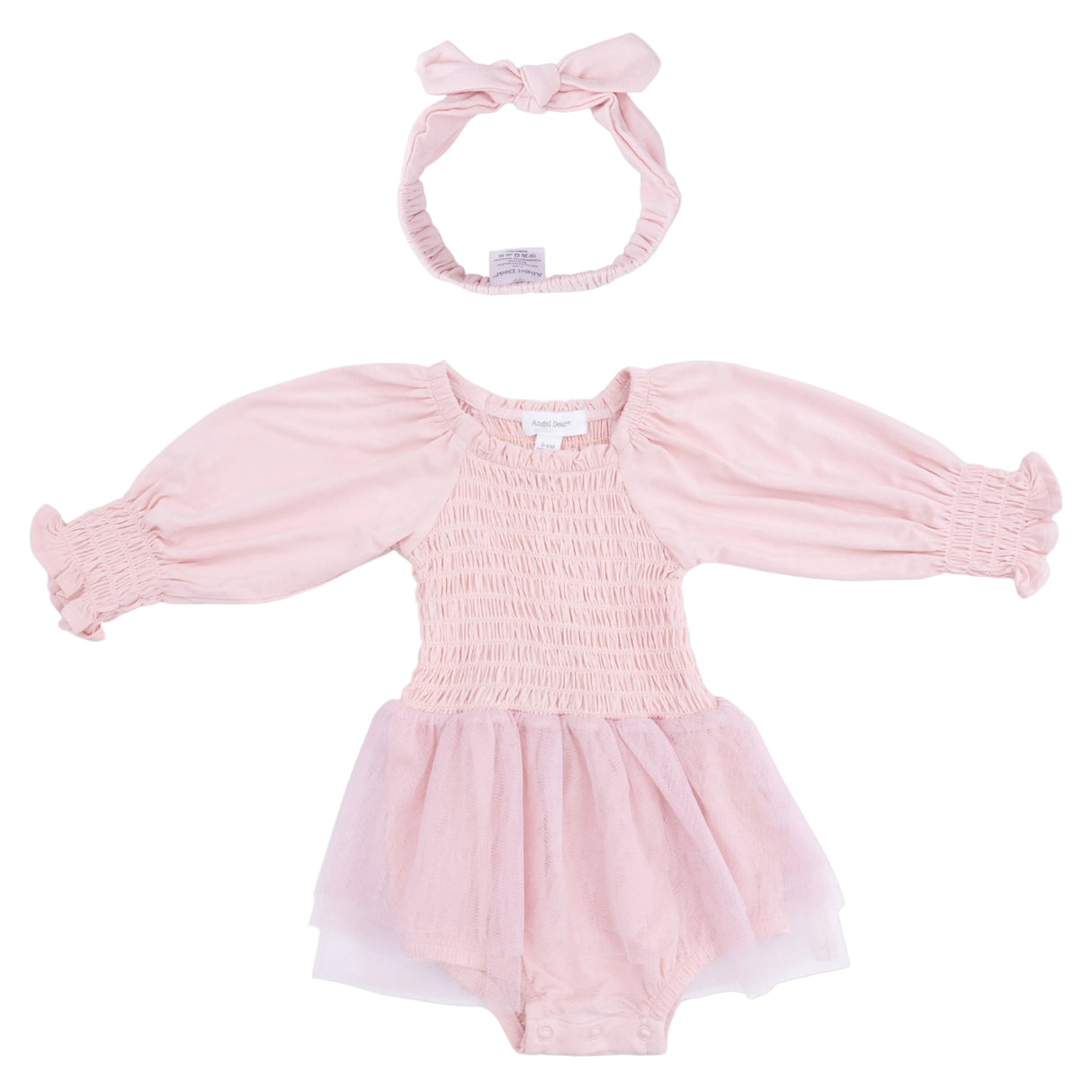 Solid Lotus - Long Sleeve Smocked Bubble with Tutu & Knotted Headband Set