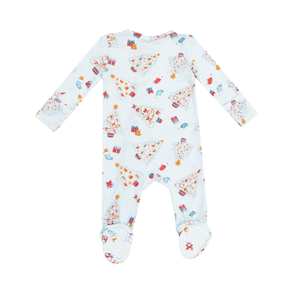 2 Way Zipper Footie - Vintage Christmas Trees Blue - HoneyBug 