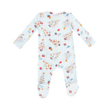 2 Way Zipper Footie - Vintage Christmas Trees Blue - HoneyBug 