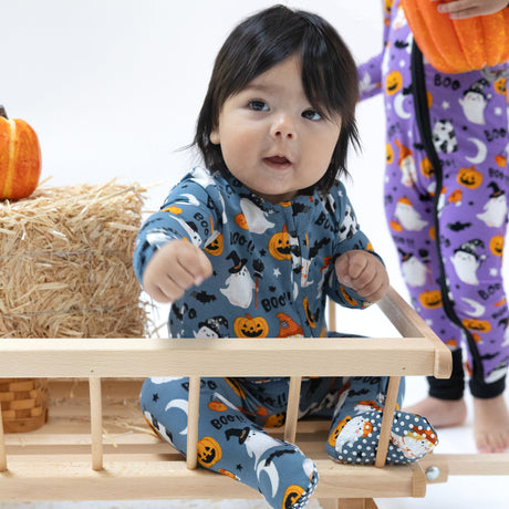 2 Way Zipper Footie - Costumed Ghosts - Glow in the Dark - HoneyBug 