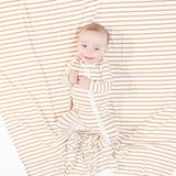 2 Way Zipper Footie - Vintage Stripe - Brown - HoneyBug 