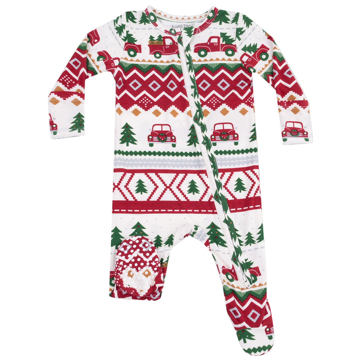 2 Way Zipper Footie - Red Truck Fair Isle - HoneyBug 
