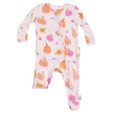 2 Way Zipper Ruffle Back Footie - Autumn Pumpkins - Pink - HoneyBug 