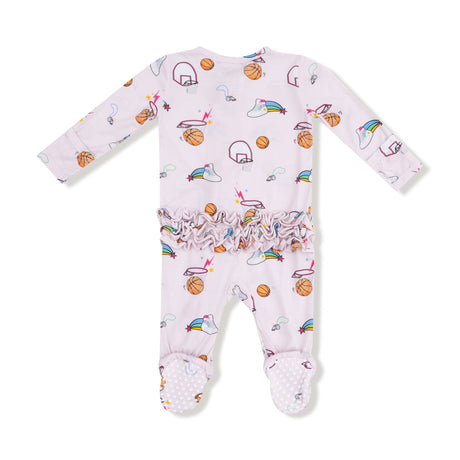 2 Way Zipper Ruffle Back Footie - Basketball Pink - HoneyBug 