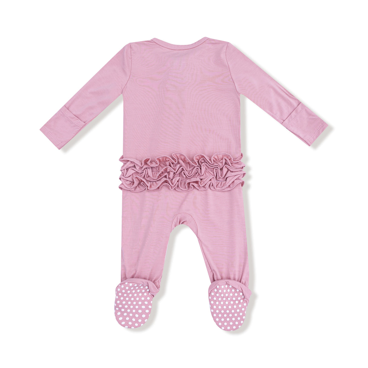 2 Way Zipper Ruffle Back Footie - Cameo Pink - HoneyBug 