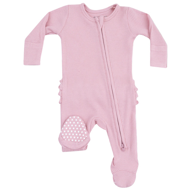 2 Way Zipper Ruffle Back Footie - Cameo Pink - HoneyBug 