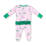 2 Way Zipper Ruffle Back Footie - Dog Gone Golf - Pink - HoneyBug 