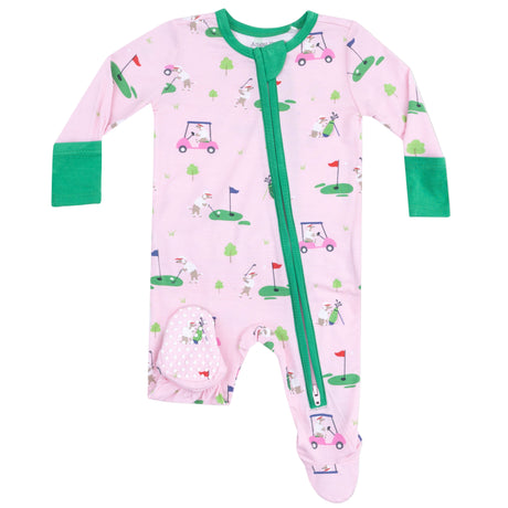 2 Way Zipper Ruffle Back Footie - Dog Gone Golf - Pink - HoneyBug 