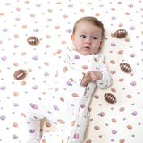 2 Way Zipper Ruffle Back Footie - Footballs and Bows - HoneyBug 
