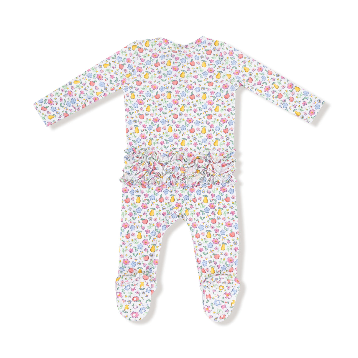 2 Way Zipper Ruffle Back Footie - Fall Fruit Floral - HoneyBug 