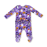 2 Way Zipper Ruffle Back Footie - Costumed Ghosts - Glow in the Dark - Purple - HoneyBug 