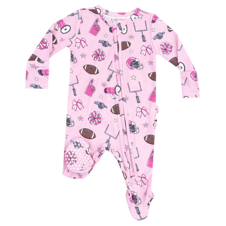 2 Way Zipper Ruffle Back Footie - Game Day Pink - HoneyBug 